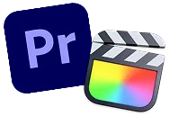 Adobe Premiere Pro and Final Cut Pro video editing software icons on black background.